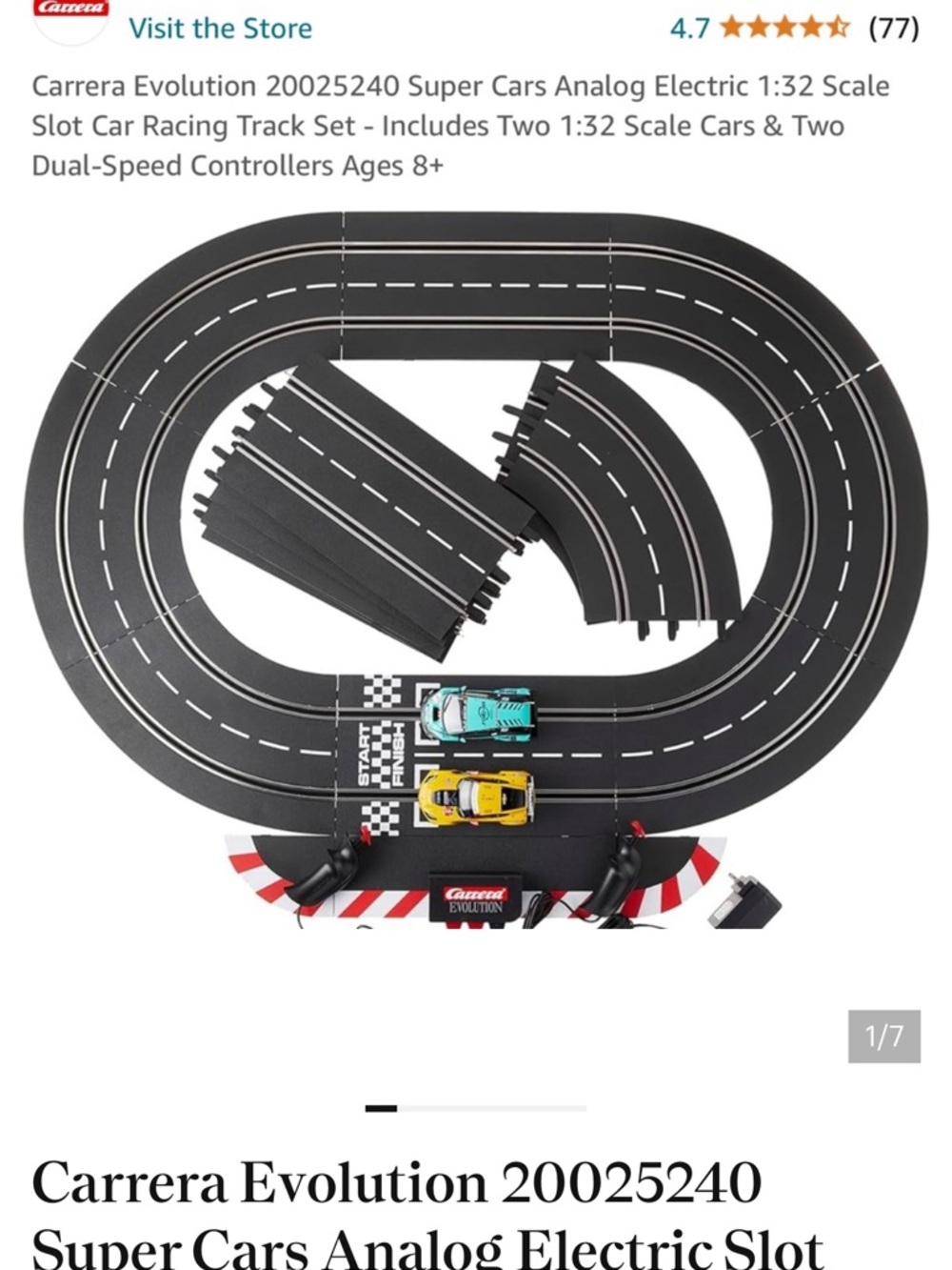 Carrera Two-Car Slot Racing Set with Black Track and Yellow Supercar
